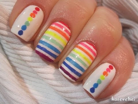 Strips & dots rainbow nails - Paski i kropki tęczowe paznokcie ...