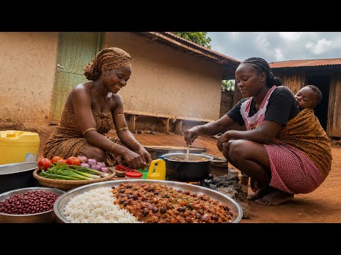 Inside an African Mum Village Life Living at No Cost🍀Jamaican Rice & Beans With an African Twist