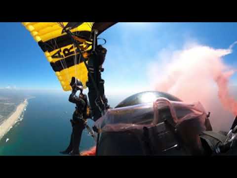 Amazing views of 3 parachutes flying together over Huntington Beach