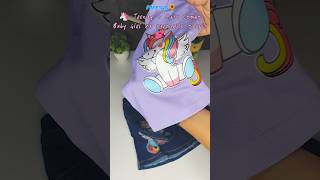 👉 Cute Unicorn Baby Girl Outfit 🦄💜 | Top &amp; Denim Skirt Set with Free Bag (1–5 Years) #shorts