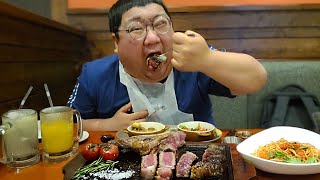 150kg Korean Man's Outback Steakhouse Tomahawk Steak Mukbang