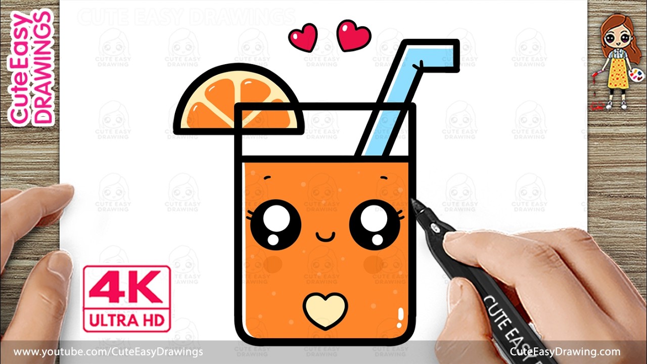 Как нарисовать милый кавайный апельсиновый сок | Простой пошаговый урок рисования для детей!