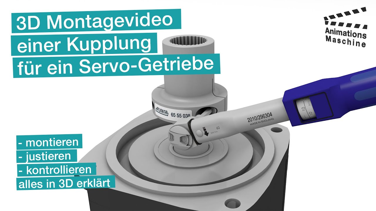 3D Montagevideo einer Kupplung für ein Servo-Getriebe vom Typ E & B
