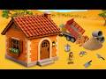 DIY Mini House & Fish Pool - Building a Red Roof Brick Home with Garden and Koi Pond