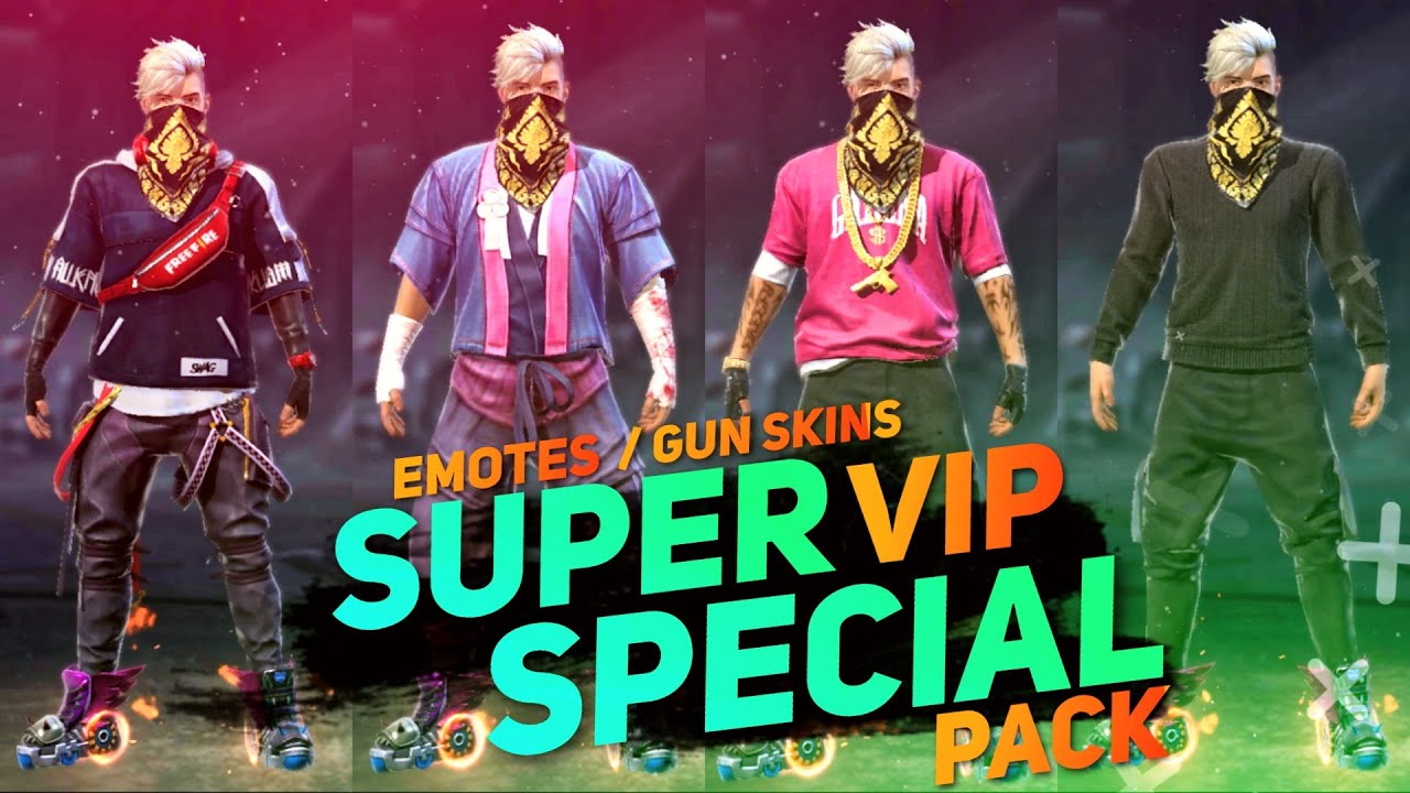 Super Special VIP Pack 🔥 Including All Gun Skins + Emotes + Costume Dress with Animation 🌟 Free Fire