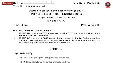MSC 1ST SEM FT PRINCIPLES OF FOOD ENGINEERING NOV 2019 | PTU