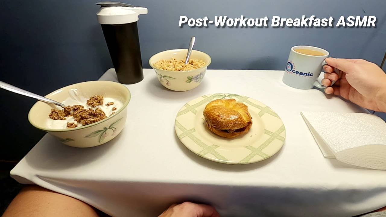 Post-Gym Breakfast ASMR | Cereal, Protein Shake, Yogurt & Egg Croissant (No Talking)