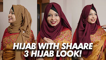 How To Style Hijab With Saree! | 3 Different Party Hijab Style | Khudalagse