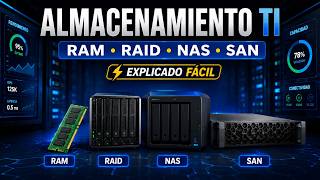 Almacenamiento en TI explicado: RAM, caché, discos, RAID, NAS y SAN