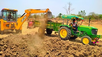 New JCB 3dx Backhoe Machine Making Pond And Loading Mud in John Deere Tractor