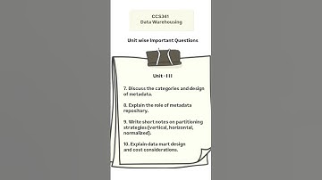 CCS341 - Data Warehousing Unit - wise Important Questions | Repeated & Important Questions