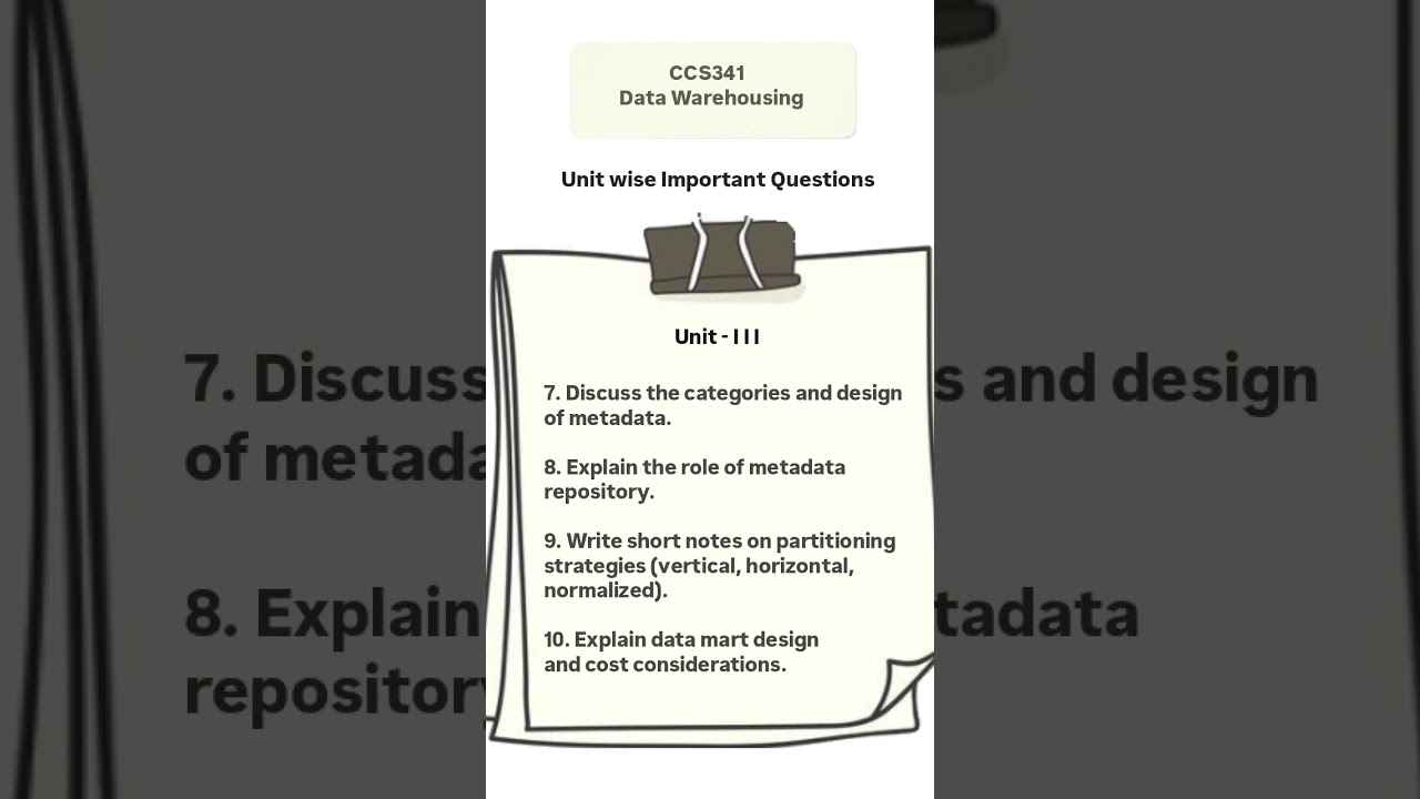 CCS341 - Data Warehousing Unit - wise Important Questions | Repeated & Important Questions