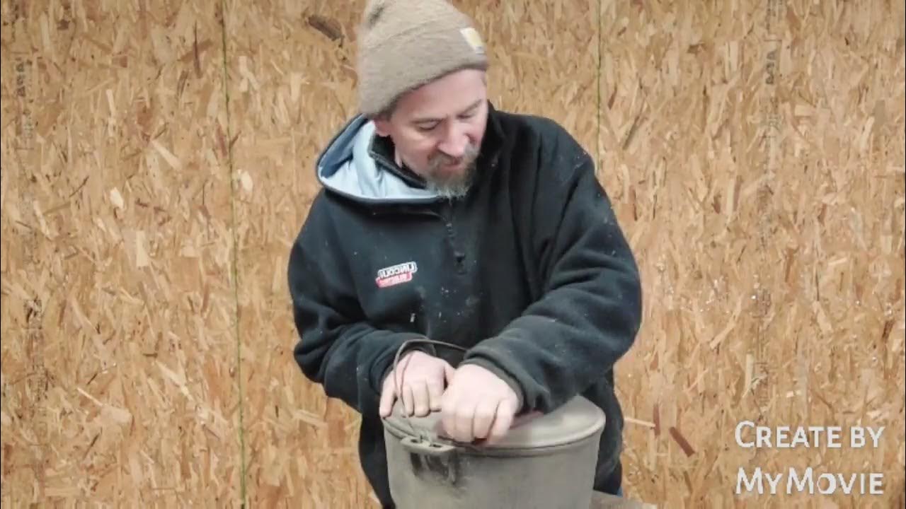 cast iron pot... seasoning with lard. YouTube