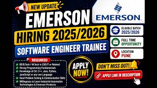 Emerson Hiring 2025 | Software Engineer Trainee | 2025 & 2026 Batch | Pune | Apply Now | Freshers