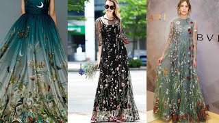 3D floral prom maxi|Soft net fabric with flower|fancy long outfit screenshot 5