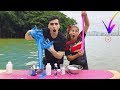 FAZENDO SLIME NO MAR NA PRANCHA DE SURF COM O FELIPE - DEU CERTO? Mileninha