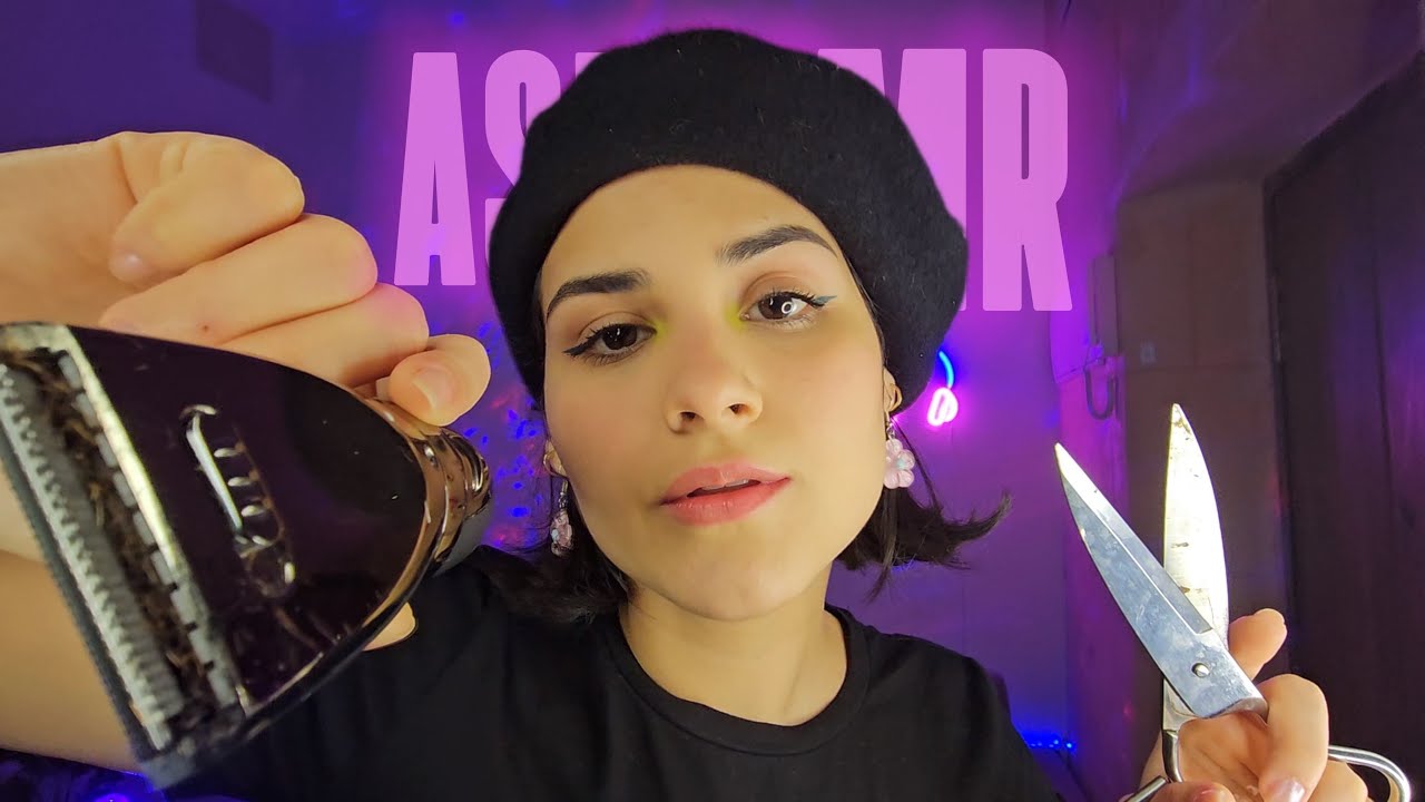 ASMR BARBEARIA💈 fazendo BARBA E CABELO com a melhor BARBEIRA da cidade