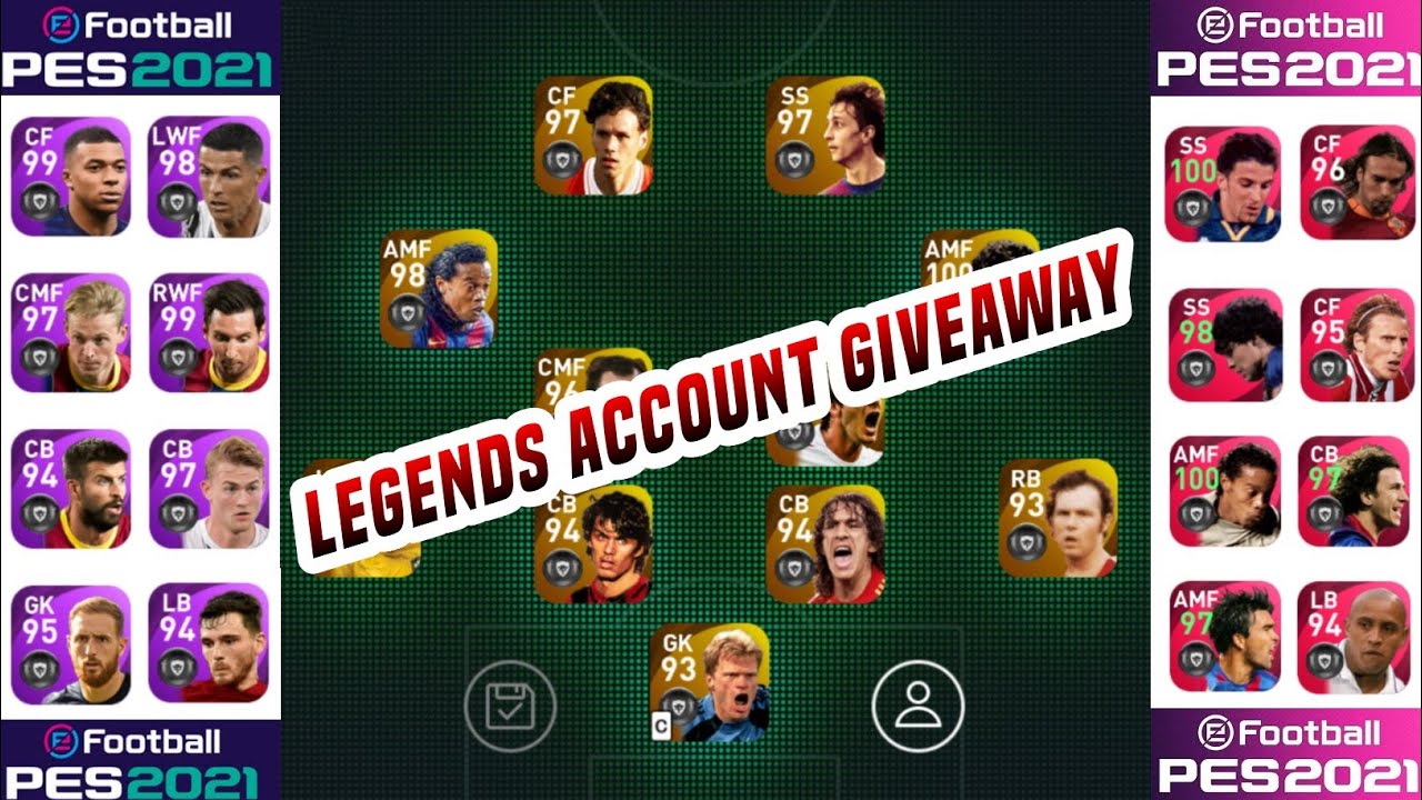 100 BLACK BALLS LEGENDS ACCOUNT GIVEAWAY || FREE ACCOUNT || PES 2021 MOBILE