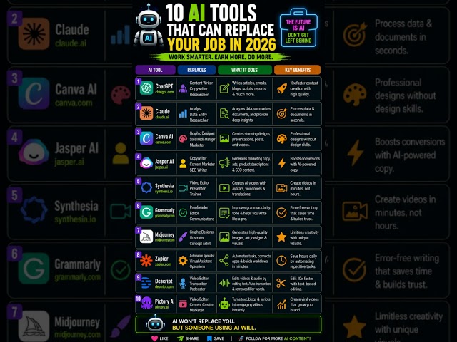 10 AI Tools That Can Replace Your Job in 2026 🤖 | Best AI Tools for Work, Business & Side Hustles