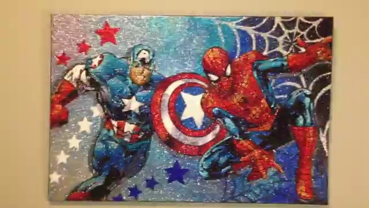 MARVEL Spiderman & Captain America GLITTER ART by TRILLI