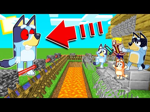 7 HACKS de CONSTRUCCIÓN SEGURA de la FAMILIA BLUEY contra BLUEY MUTANTE en MINECRAFT