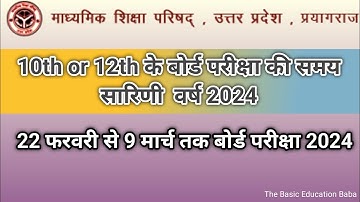 UP बोर्ड परीक्षा 2024 समय सारिणी Class 10th and 12th UP BOARD EXAM DATE SHEET 2024 #upboardexam2024