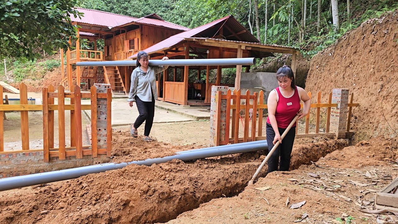 Full Video: 45 days of building farm life, installing drainage pipes and building a side gate