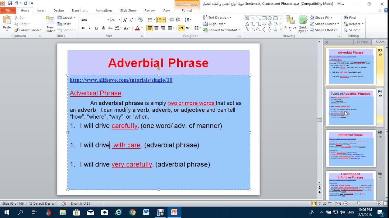 Lesson 5:  Adverbial Phrases and Infintive Phrases