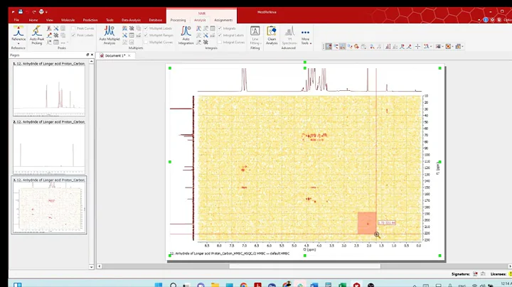 HMBC 2D NMR processing with Mestrenova software
