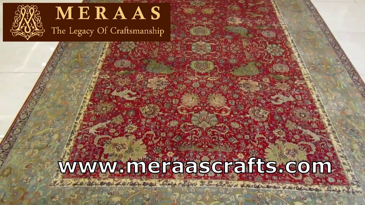 Persian hand knotted handmade Kashmir silk carpet 576 knots per sq