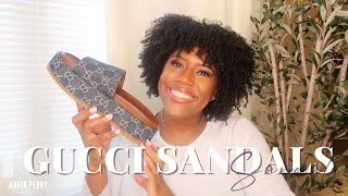 GUCCI UNBOXING AND REVIEW: 2021 Denim Gucci Platform Sandals | Abria Perry