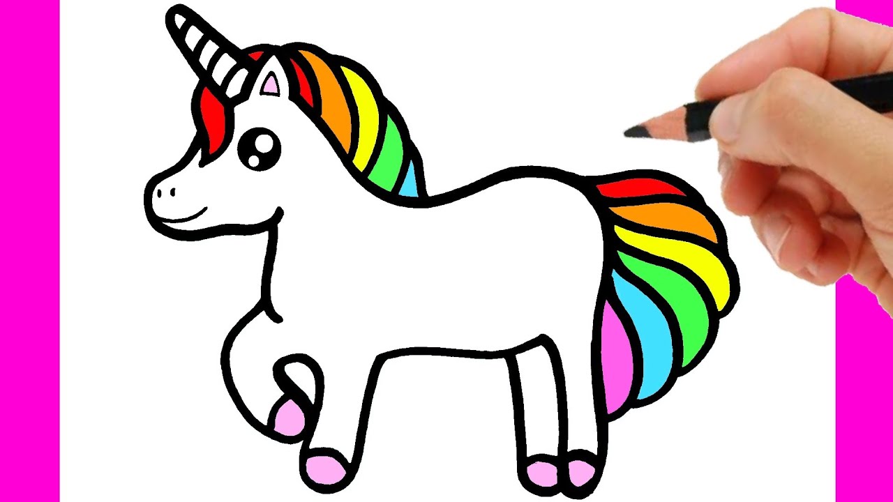 Unicorn and Rainbow Drawing Tutorial Fun Unicorn and Rainbow Coloring  Page for Kids  YouTube