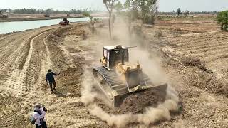 Perfect Project Resize Other side,EP54! Bulldozer KOMATSU D60P Push Rock Soil to Build Road on Canal