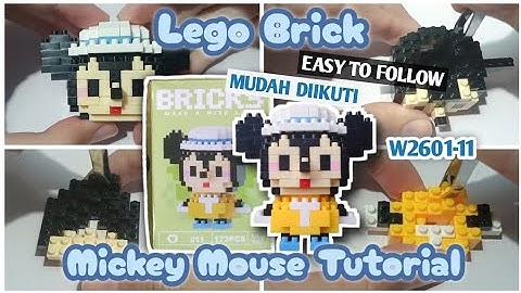 Mickey Mouse Tutorial W2601-11 Lego Bricks How To Build Building Nano Block Cara memasang merakit