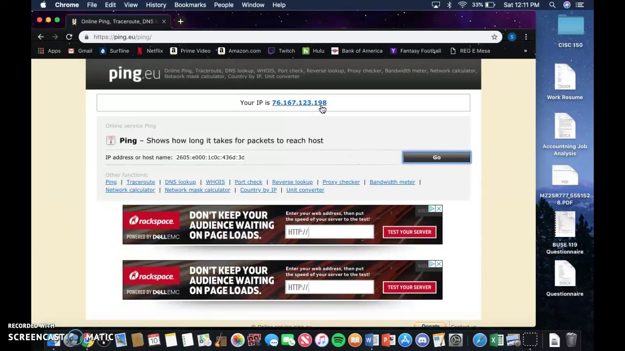 Ping Test - CISC 150 - Prof. Beaver - YouTube