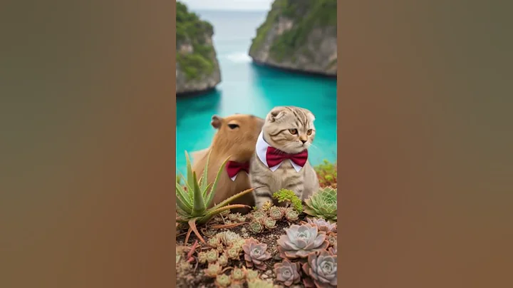 Watch the video about Scottish Fold 🐱 Meets Capybara 🌿 in a Crystal Cove 🌊 with Style 🎀 #DreamScreenAi