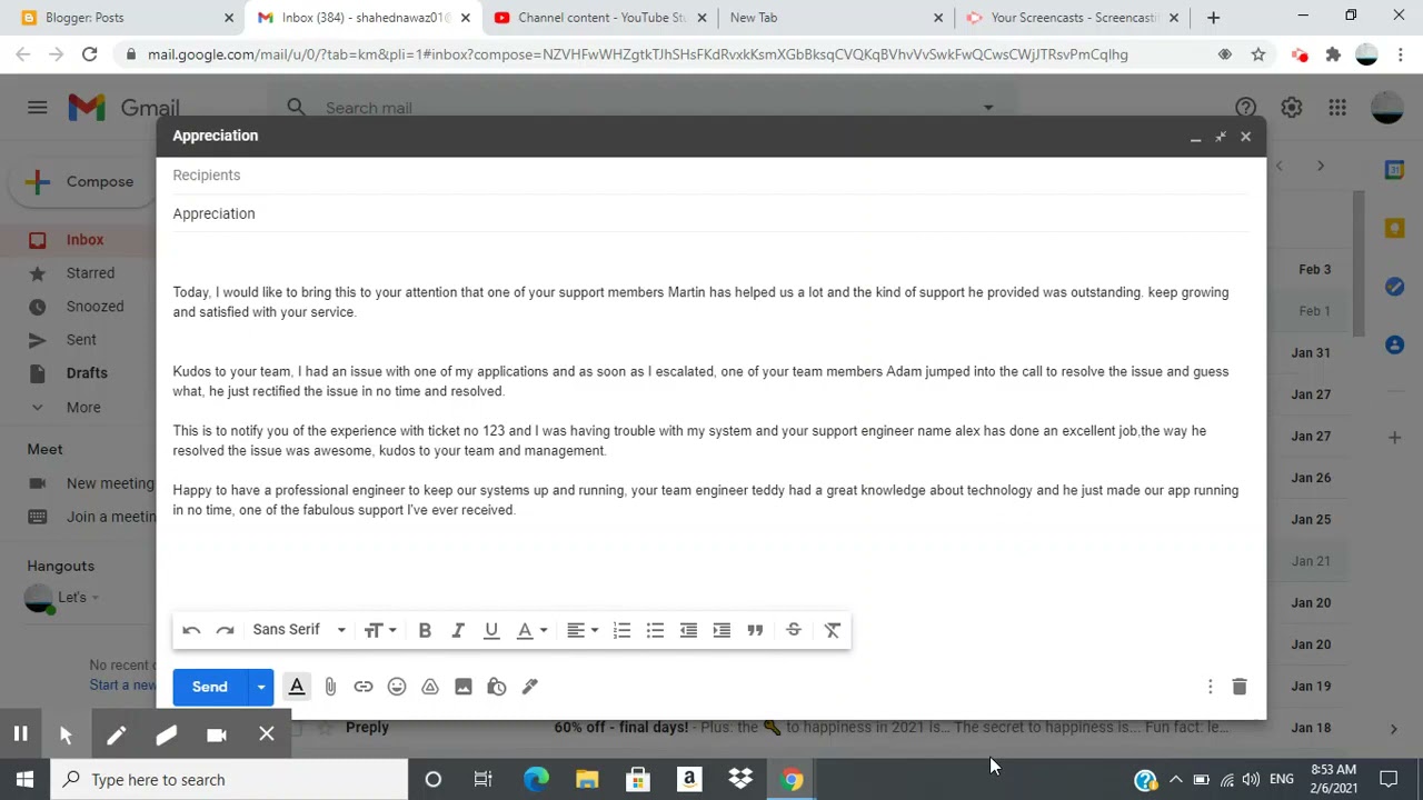 How to send appreciation email