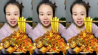 Yummy Spicy Food Mukbang: Fried Fish With Spicy Seafood And Bamboo Shoots #food #asmr #eating