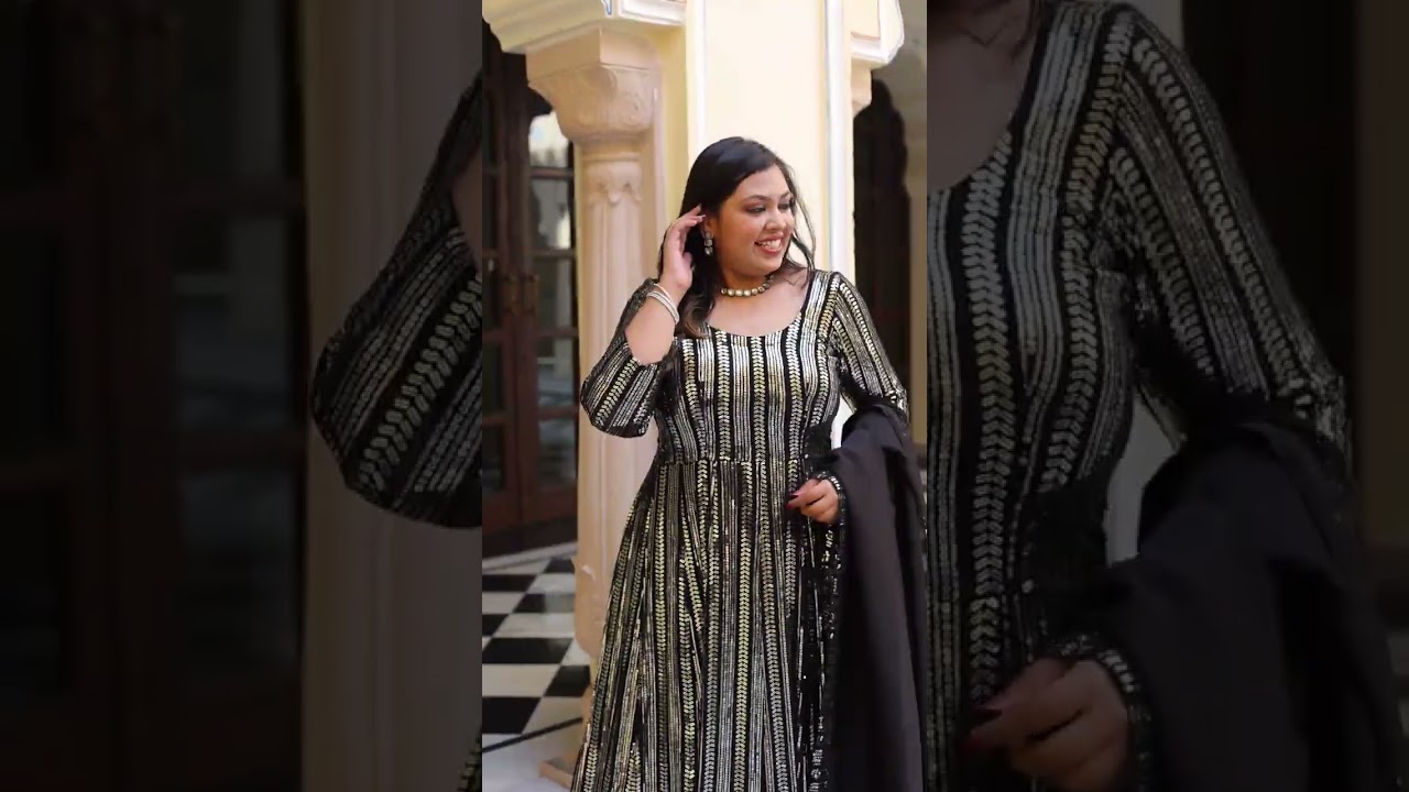 SPARKLING NIGHT EMBROIDERED PURE GEORGETTE ANARKALI DRESS | Plus Size Anarkali Set.