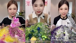 ASMR YY LEFTOVER ICE EATING WITH MATCHA AND MILK POWDER 