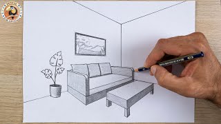 Tow point perspective drawing interior 🏕⛰🗻🙂👈👍👍 | arts Academy HD | رسم | رسم غرفة بالمنظور