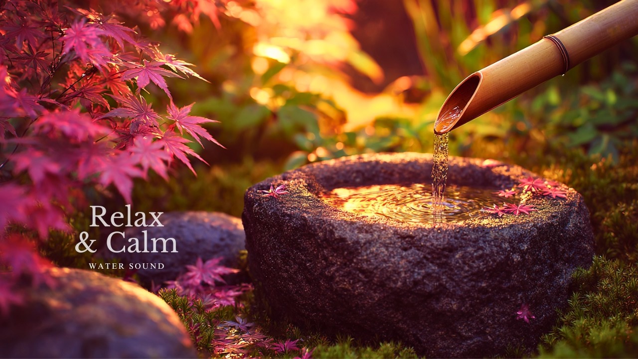 Bamboo Water Fountain + Calm Piano Music 🌿 Insomnia Relief, Anxiety & Depression