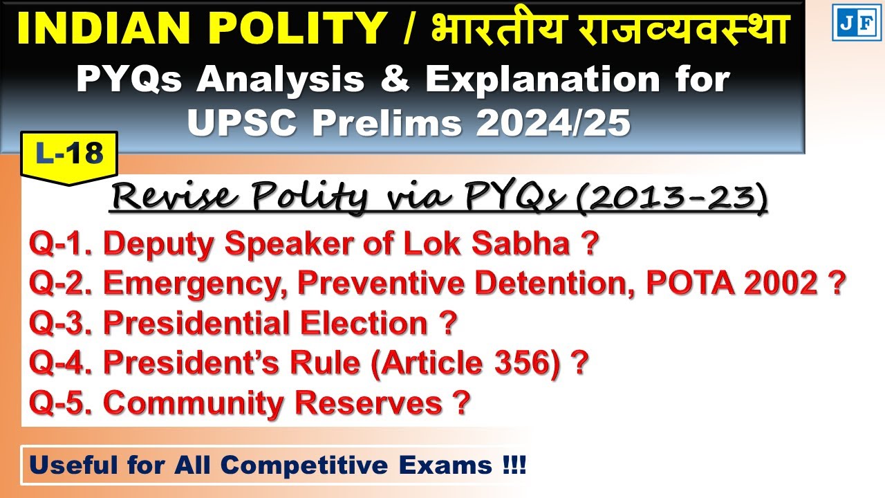 L-18: Indian Polity PYQs for UPSC Prelims || @JasbirFoundation - YouTube