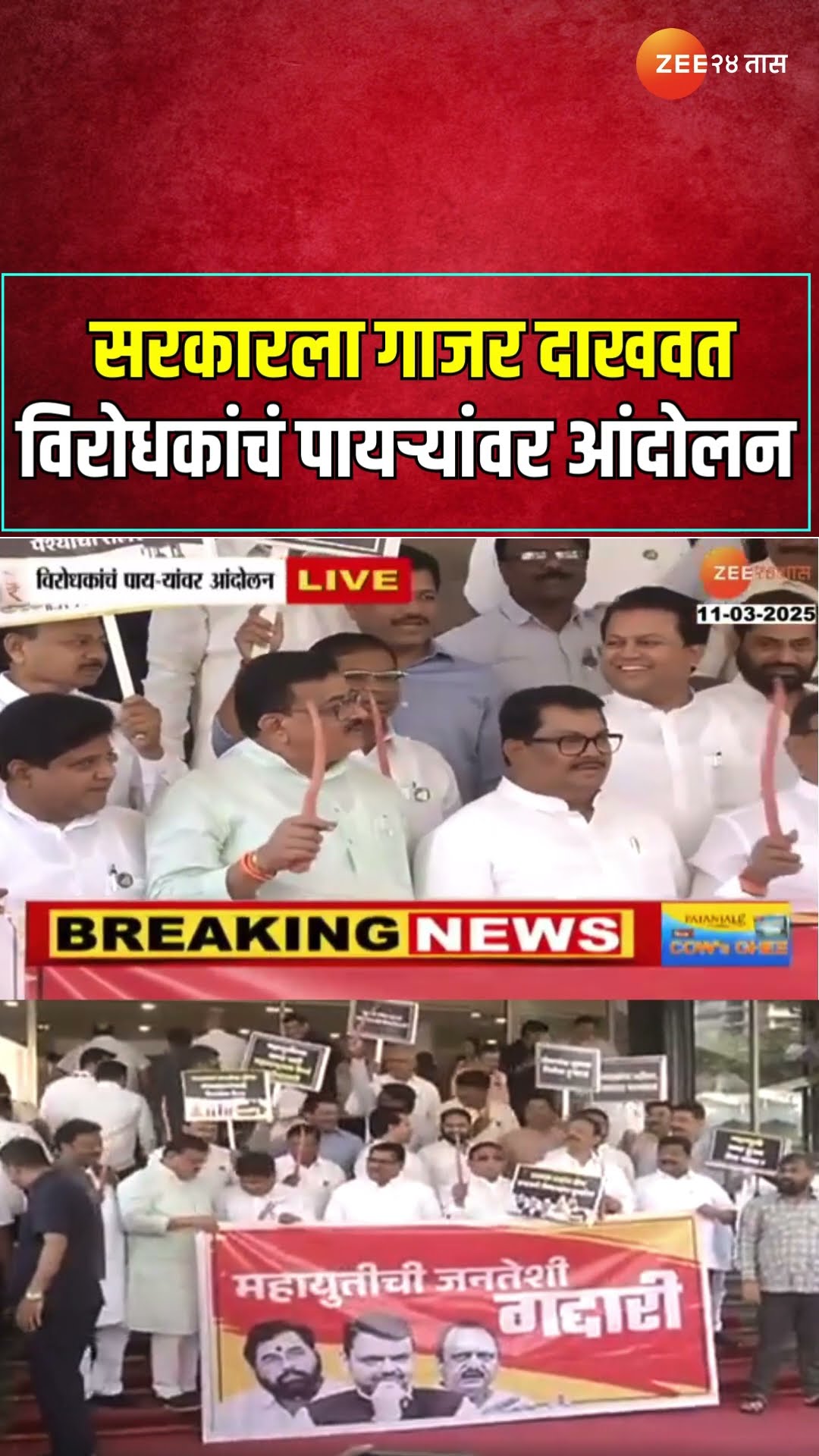 Opposition MVA Protest At Vidhan Bhavan | सरकारला गाजर दाखवत विरोधकांचं पायऱ्यांवर आंदोलन