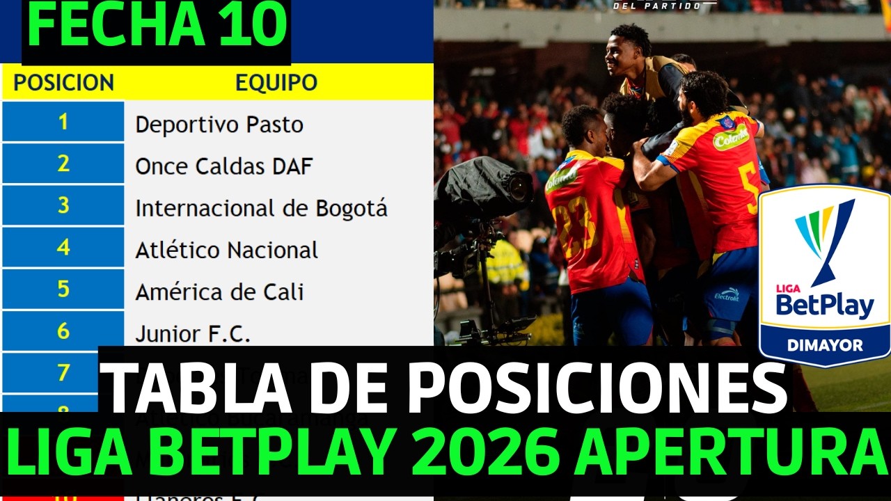 TABLA DE POSICIONES LIGA BETPLAY COLOMBIANA 2026 APERTURA FECHA 10 | DEPORTIVO PASTO 2-0 AMERICA