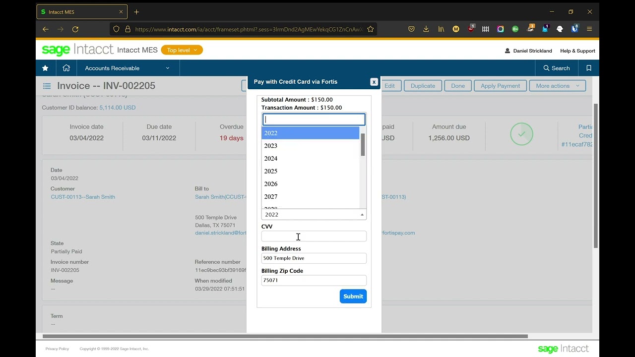 Fortis: Sage Intacct - Accept Credit Card Payment - YouTube