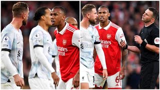 Jordan Henderson and Gabriel Magalhaes in heated argument during Liverpool's loss against Arsenal