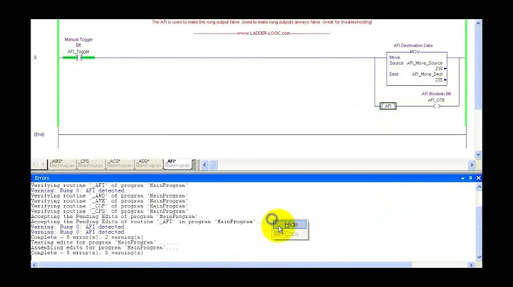 AFI Ladder Logic Instruction example