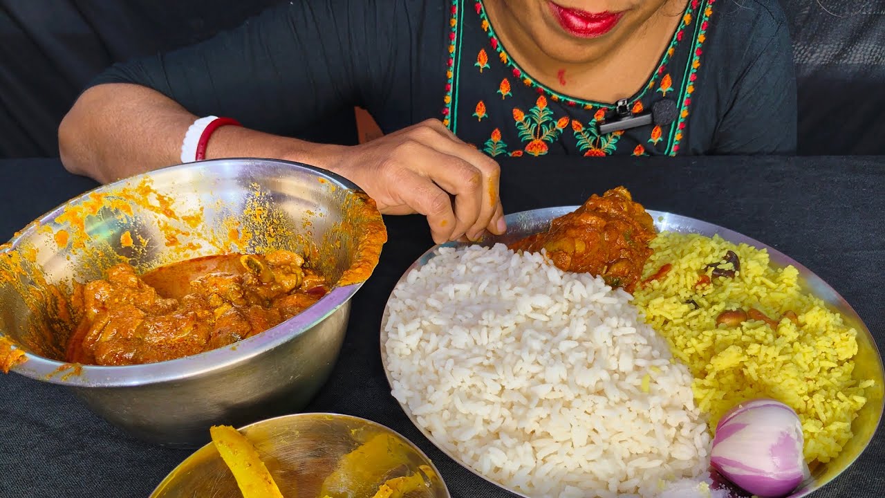 ASMR Pulao Rice Chicken 🍗 curry Colyflower fry 