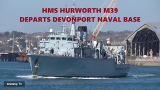 ROYAL NAVY MINE COUNTER MEASURES VESSEL HMS HURWORTH M39 DEPARTS DEVONPORT AT ROYAL WILLIAM YARD